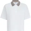 Brunello Cucinelli Polo With Dazzling Knit Collar In White