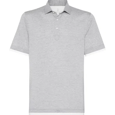 Brunello Cucinelli Polo With Faux-layering In Grey