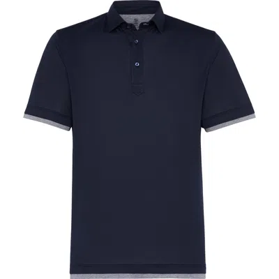 Brunello Cucinelli Polo With Faux-layering In Navy Blue