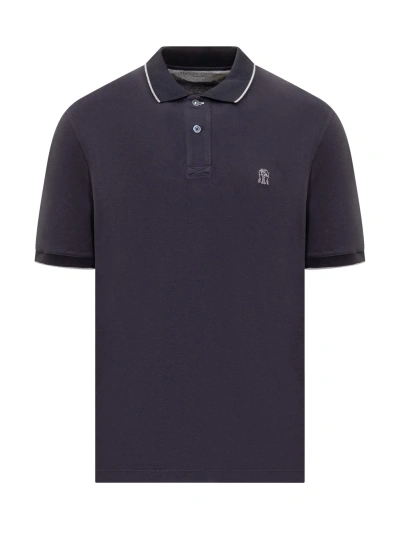 Brunello Cucinelli Polo With Logo In Navy
