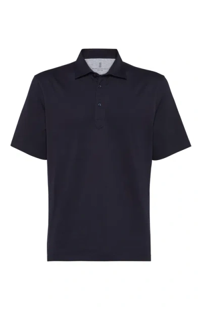 Brunello Cucinelli Polo With Shirt Collar In Blue