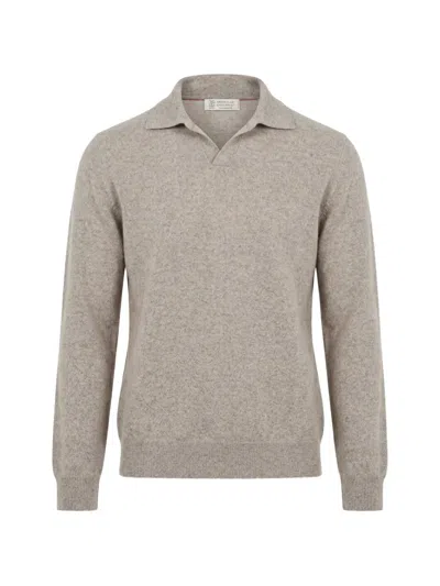 Brunello Cucinelli Collared Long-sleeved Knit Jumper In Pink