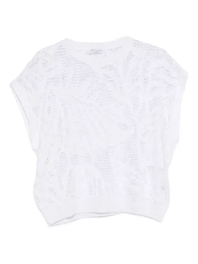 Brunello Cucinelli Polyester Linen Cotton Crewneck Sweater In White