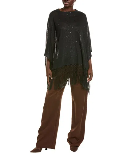 Brunello Cucinelli Open-knit Linen-silk Poncho In Black