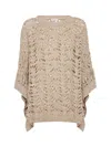 Brunello Cucinelli Poncho In Foliage Lace In Knitwear In Beige Linen In Gray