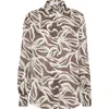 Brunello Cucinelli Collared Floral Pattern Long Sleeves Cuffed Top In Brown