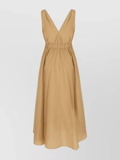 Brunello Cucinelli Popeline Dress With A-line Silhouette And Belted Waist In Brown