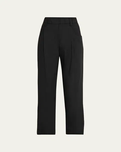 Brunello Cucinelli Poplin Baggy Straight-leg Crop Pull-on Pants In Black
