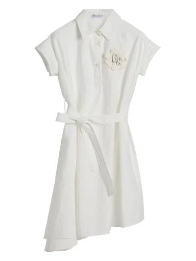 Brunello Cucinelli Kids' Poplin Chemisier Dress In White