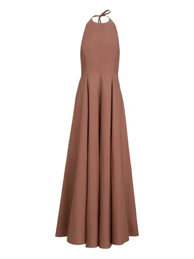 Brunello Cucinelli Poplin Halterneck Maxi Dress In Brown