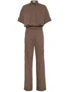 Brunello Cucinelli Cotton Belted Monili Jumpsuit In Brown