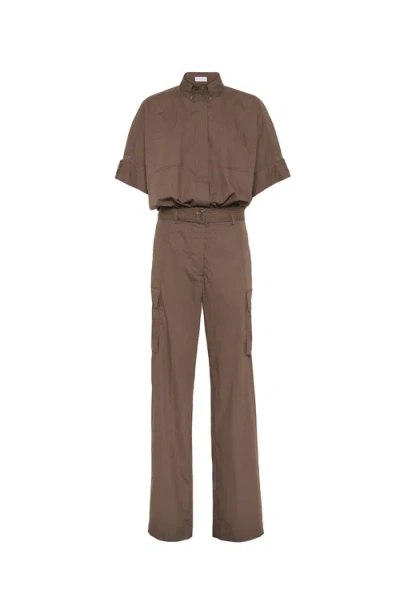 Brunello Cucinelli Poplin Jumpsuit In Chocolate