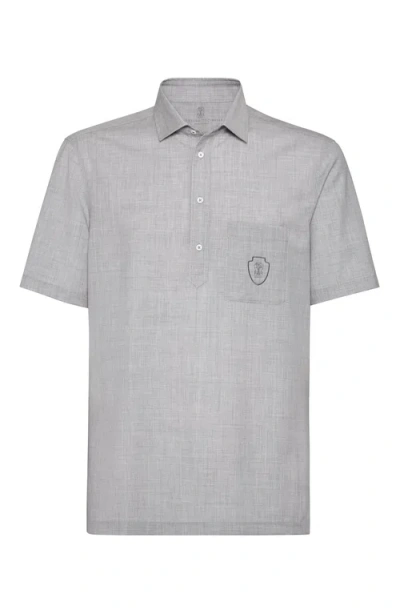 Brunello Cucinelli Virgin Wool Poplin Polo Shirt In Gray
