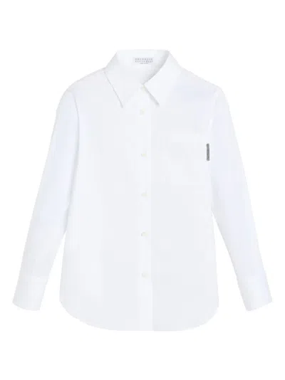 Brunello Cucinelli Kids' Poplin Shirt In 白色