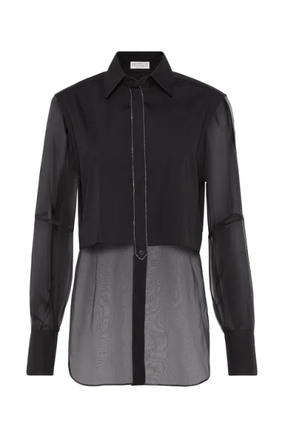 Brunello Cucinelli Semi-sheer Button-up Shirt In Black