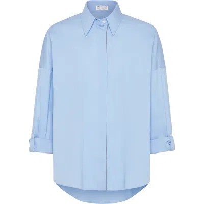 Brunello Cucinelli Poplin Shirt In Blue