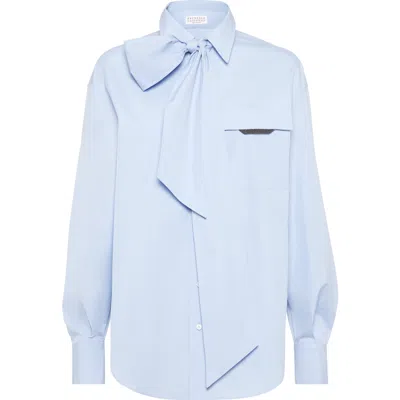 BRUNELLO CUCINELLI BRUNELLO CUCINELLI POPLIN SHIRT WITH LAVALLIÈRE