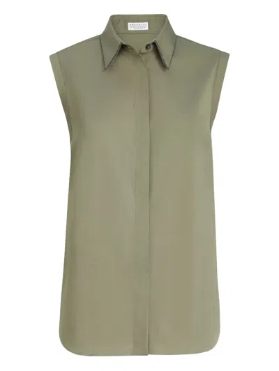Brunello Cucinelli Poplin Sleeveless Shirt In Green