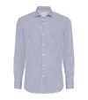 Brunello Cucinelli Striped Cotton Shirt With Button-down Collar In Blue