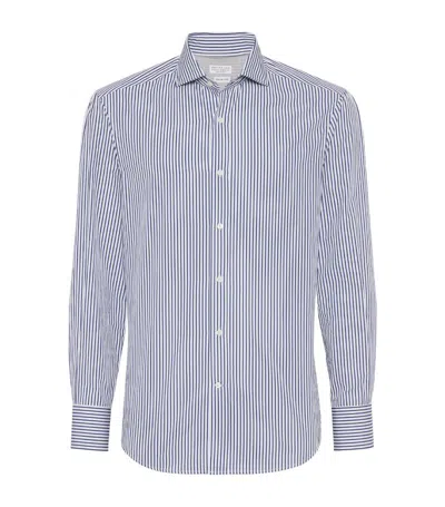 Brunello Cucinelli Poplin Striped Slim-fit Shirt In Blue