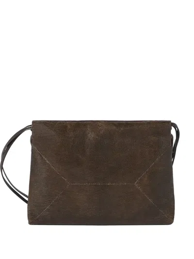 Brunello Cucinelli Pouch Bag In Lizard-effect Calfskin In Brown