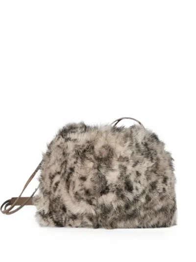 Brunello Cucinelli Pouch Bag In Lynx-effect Shearling With Monili In Multi