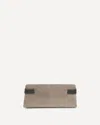 Brunello Cucinelli Essence Rectangular Suede Pouch Top Handle In Gray