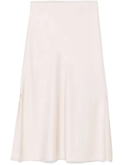 Brunello Cucinelli Poudre Pink Satin High-waisted Skirt In White
