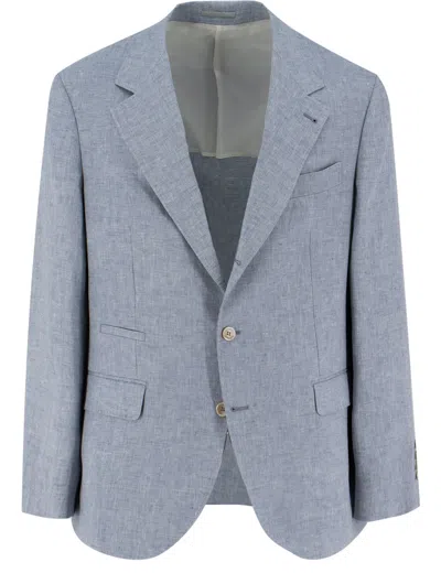Brunello Cucinelli Powder Light Blue Linen Blazer In Polvere