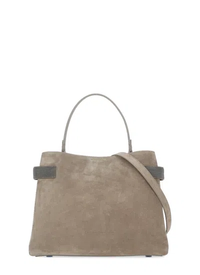 Brunello Cucinelli Precious Bands Shoulder Bag In Gray