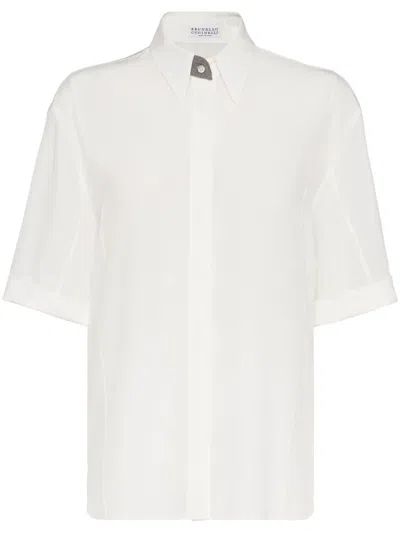 Brunello Cucinelli Women Crepe De Chine Shirt With Precious Buttonhole In White