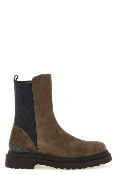 Brunello Cucinelli 'precious Detail' Ankle Boots In Brown