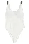 Brunello Cucinelli White Techno Jersey Precious Details One-piece Swimsuit In White