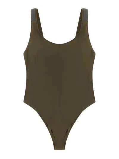 Brunello Cucinelli Precious Details One-piece Swimsuit In Green