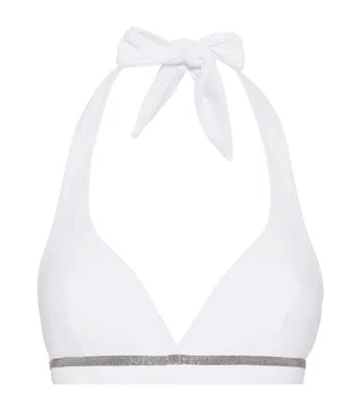 Brunello Cucinelli Precious Halterneck Bikini Top In White