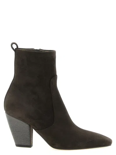 Brunello Cucinelli Precious Heel Monile Ankle Boot In Green