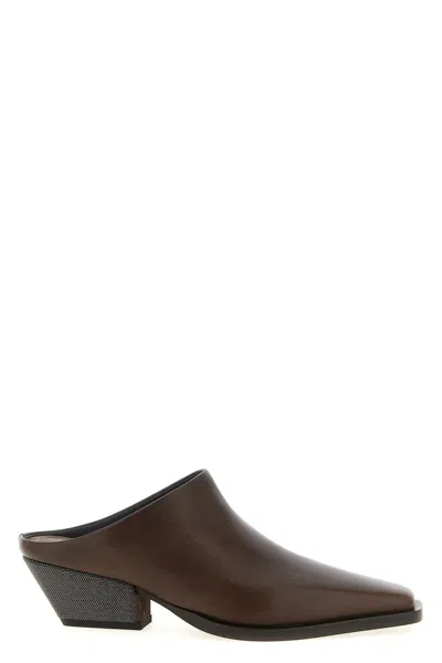 Brunello Cucinelli 'precious Heels' Sabots In Brown