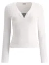 Brunello Cucinelli Long Sleeve V-neck T-shirt Clothing In White