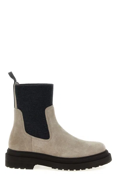 Brunello Cucinelli Precious Loop Detail Ankle Boots In Sand