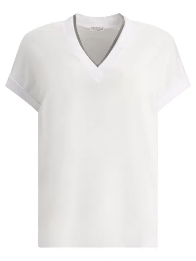Brunello Cucinelli "precious Neckline" Ribbed T-shirt In White