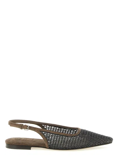 Brunello Cucinelli Precious Net Embroidery Flat In Brown