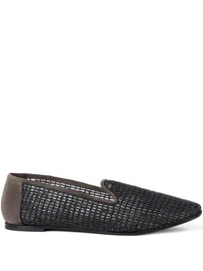 Brunello Cucinelli Precious Net-embroidery Loafers In Brown