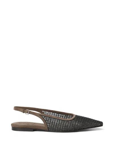 Brunello Cucinelli Precious Net Embroidery Slingback Flat Pumps In Blue