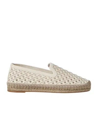 Brunello Cucinelli Precious Net Espadrilles In Cotton And Suede In Neutral
