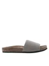 Brunello Cucinelli Precious Suede Slides In Silver