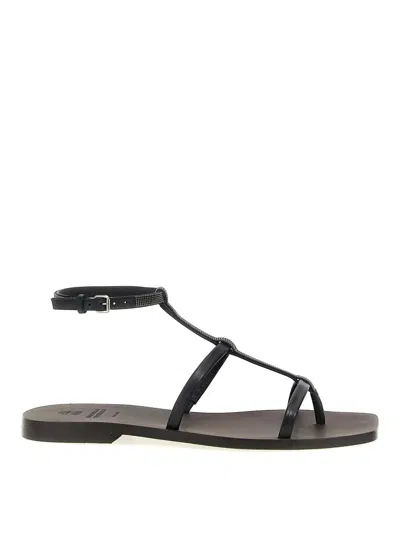 Brunello Cucinelli Precious Strap Sandals In Brown