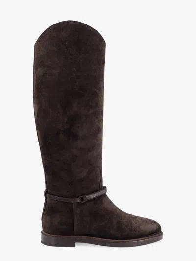 Brunello Cucinelli Suede Knee High Boots Block Heel In Multi