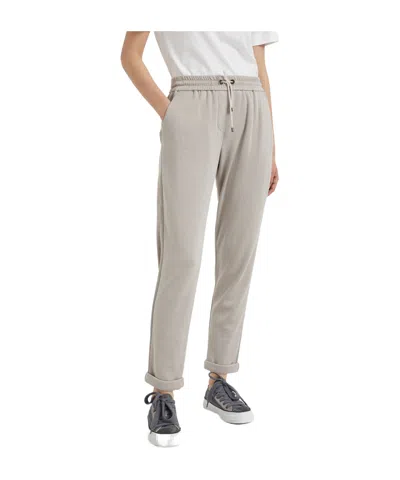 Brunello Cucinelli Precious Stripe Cotton-silk Trousers In Gray