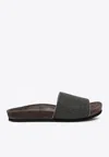 Brunello Cucinelli Precious Suede Slides In Taupe
