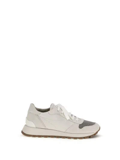 BRUNELLO CUCINELLI PRECIOUS TOE SNEAKERS IN SUEDE AND TECHNO FABRIC